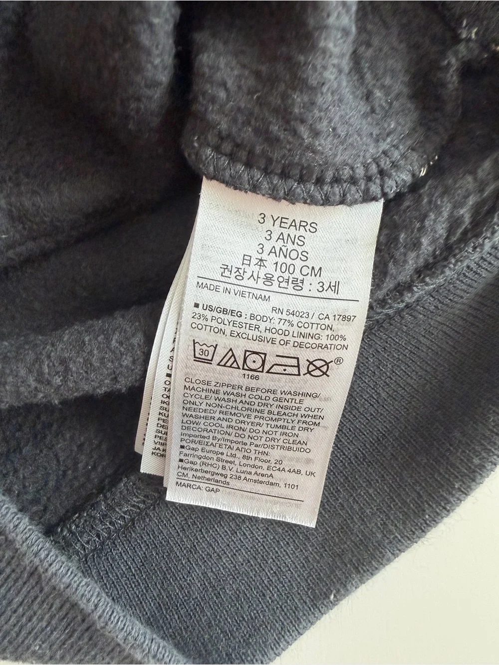 GAP 3T Black Star Zip-Up Hoodie with Pink & Light Blue Stars